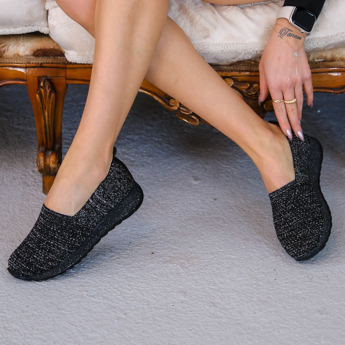 Nily Black Knitwear Flat Shoes - STREETMODE ™