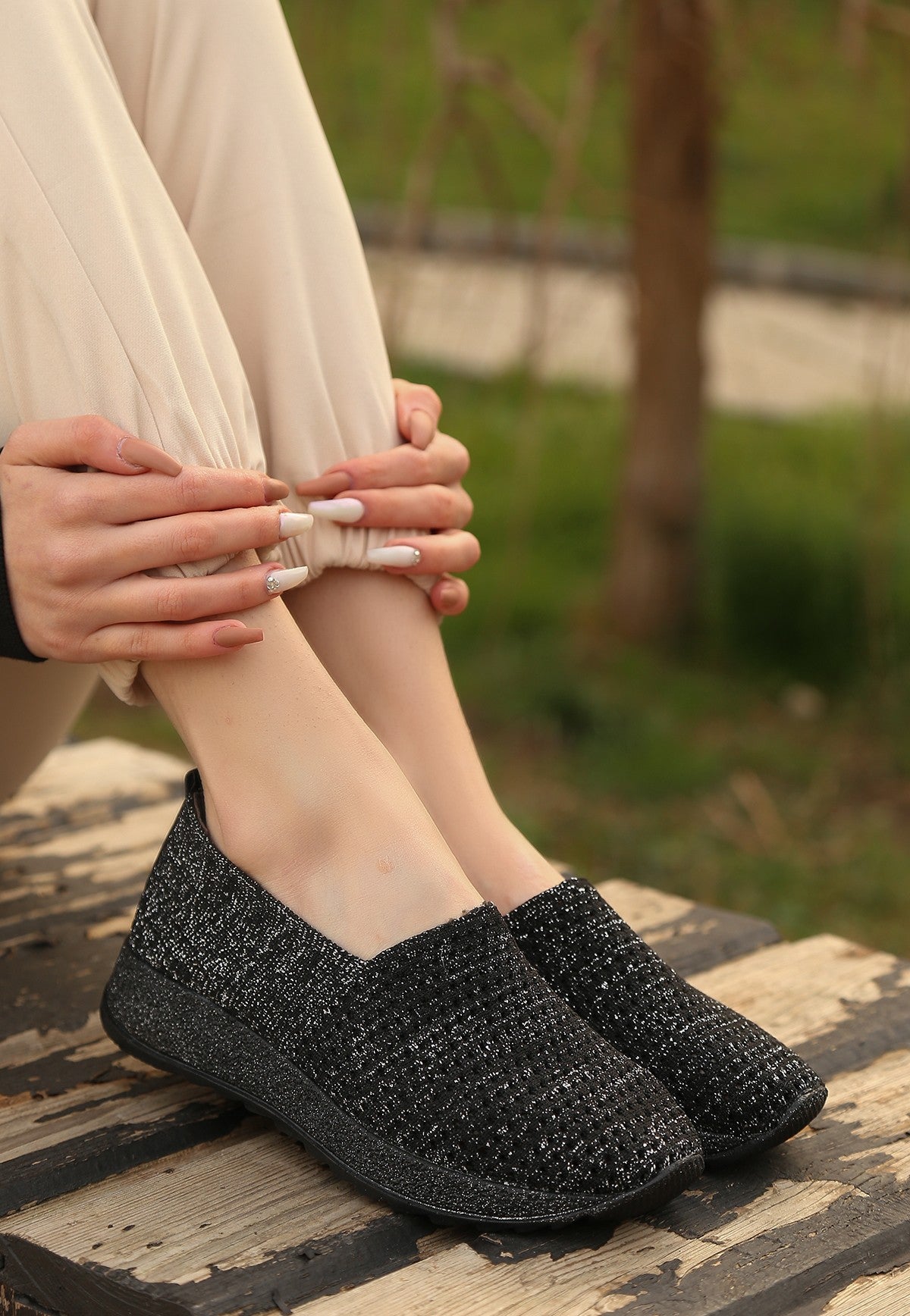 Nily Black Knitwear Flat Shoes - STREETMODE ™