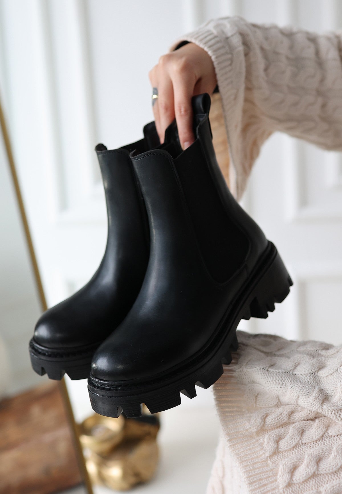 Women's Black Leather High Heel Boots