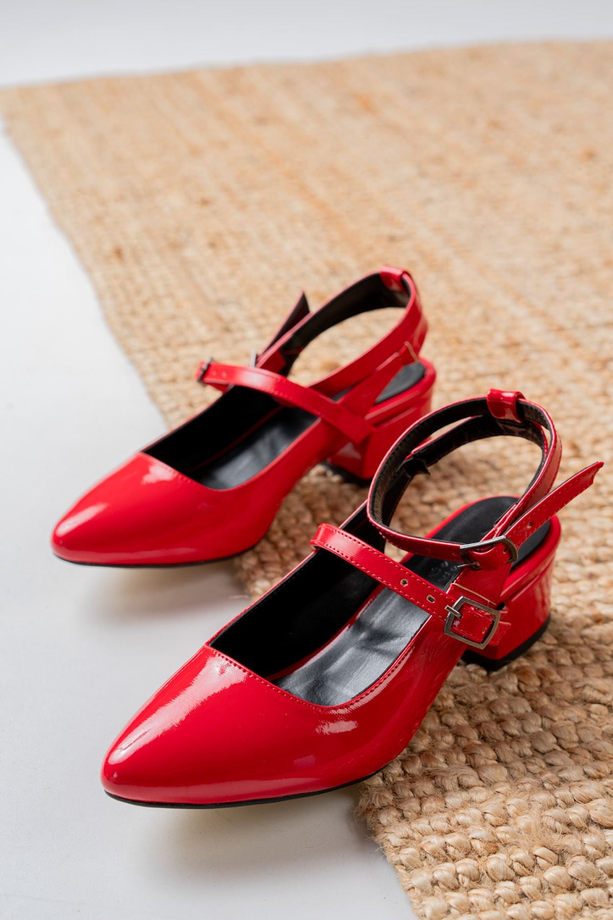 Nita Red Patent Leather Low Heel Women's Shoes - STREETMODE ™