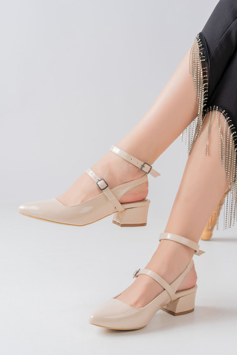 Nita Cream Patent Leather Low Heel Women's Shoes - STREETMODE ™