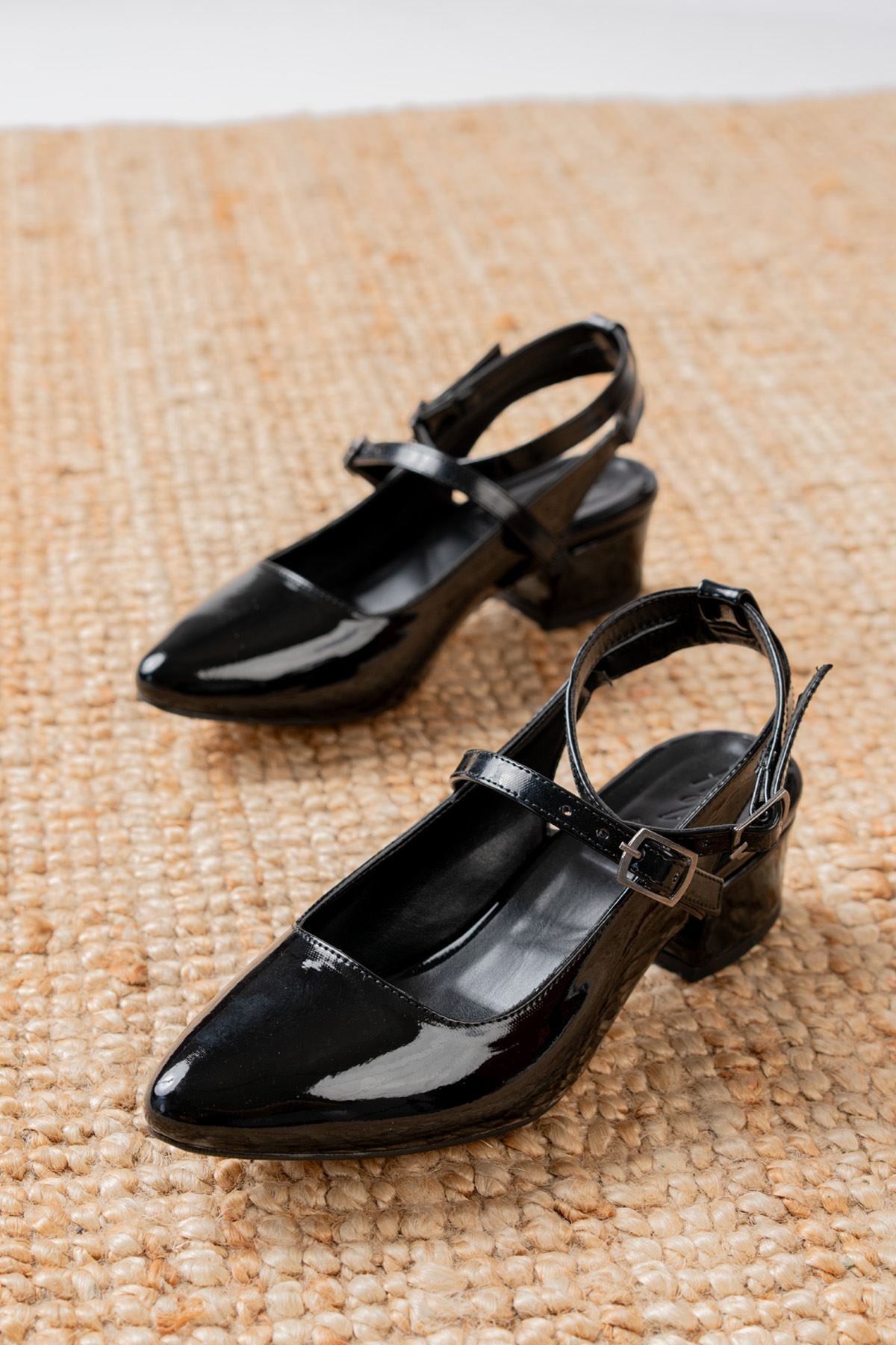 Nita Black Patent Leather Low Heel Women's Shoes - STREETMODE ™