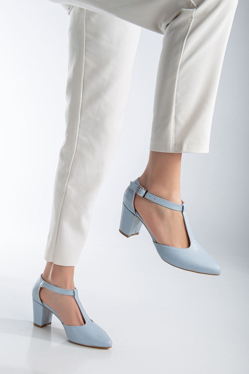 Niven Baby Blue Leather Heeled Women's Shoes - STREETMODE ™