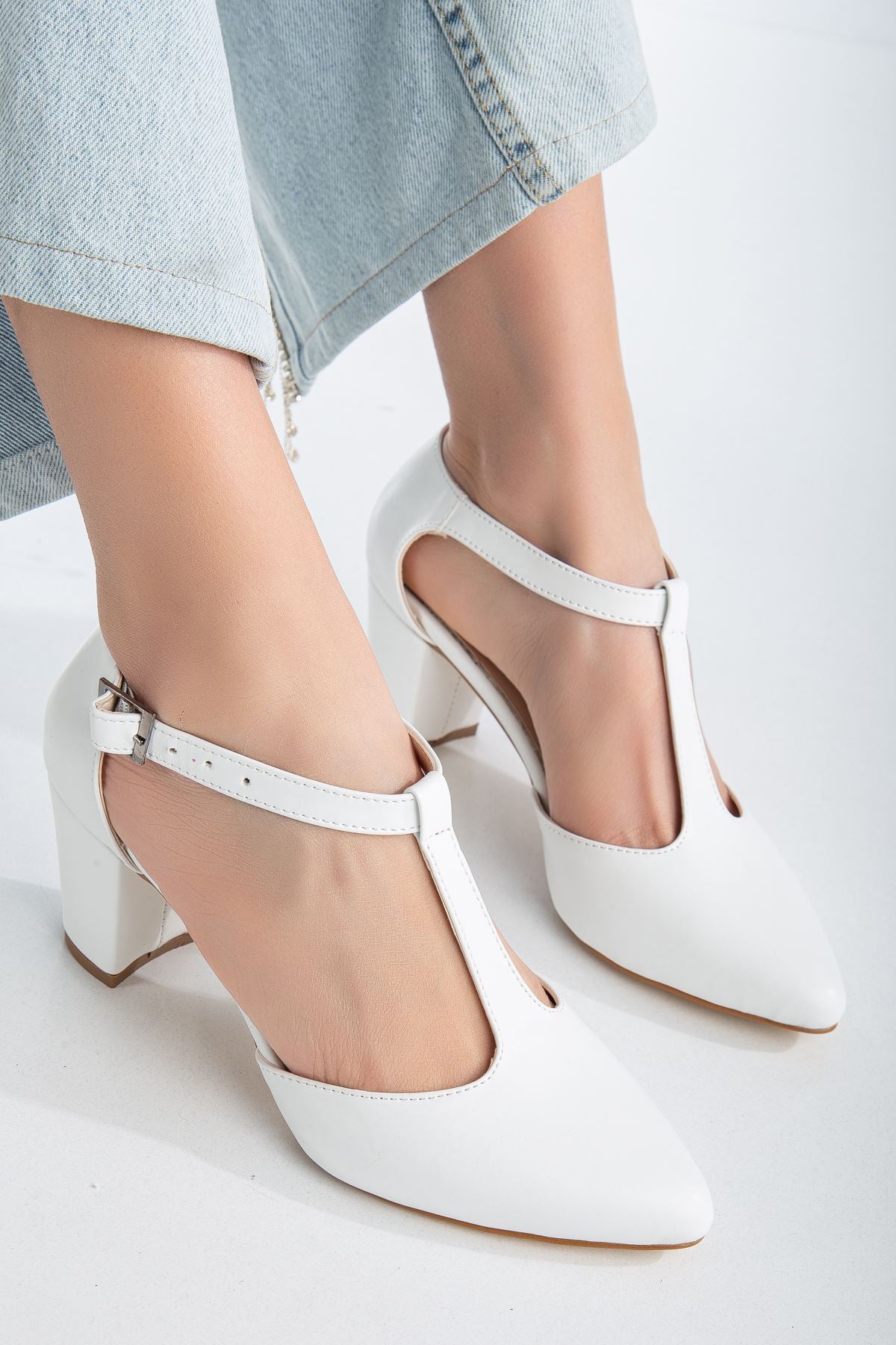 Niven White Leather Heeled Women's Shoes - STREETMODE ™