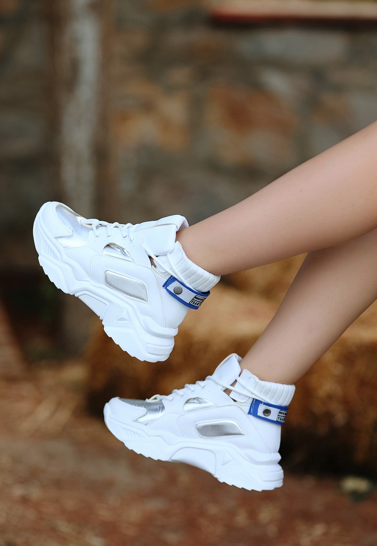 Women's Nolli White Skin Lace-Up Sneakers Boots - STREETMODE ™