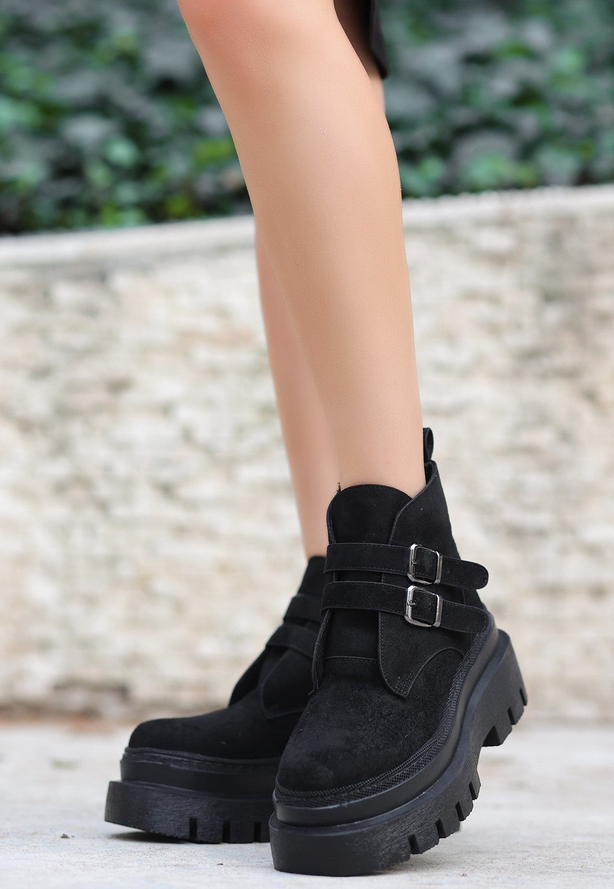 Women's Olga Black Suede Belted Boots - STREETMODE ™