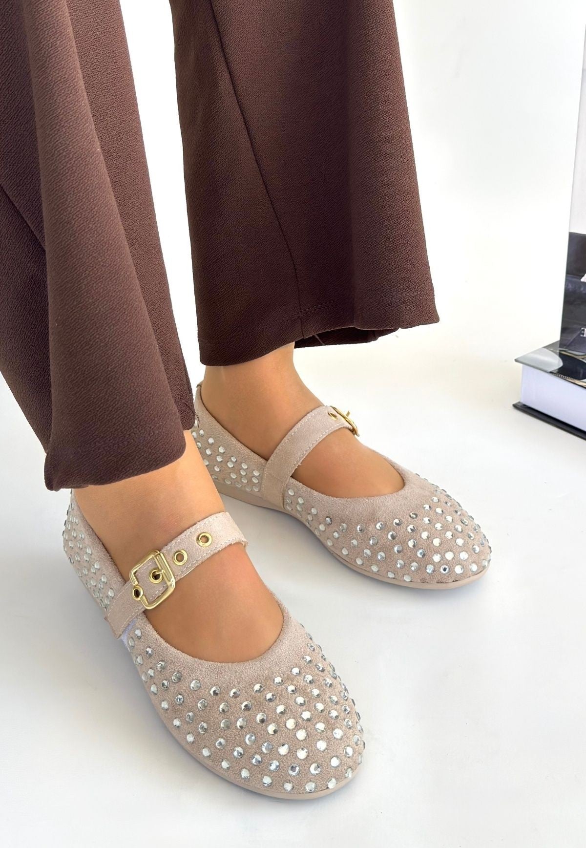 Women's Beige Beaded Ballerina Shoes - STREETMODE ™