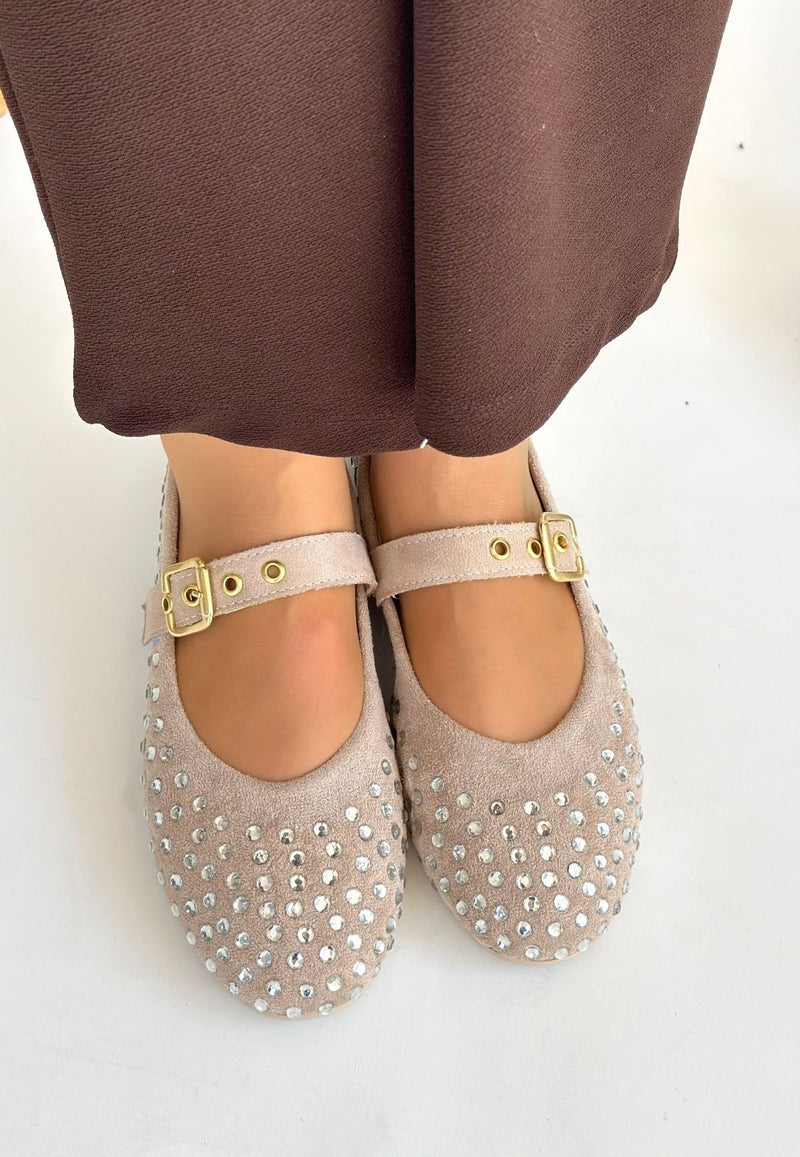 Women's Beige Beaded Ballerina Shoes - STREETMODE ™
