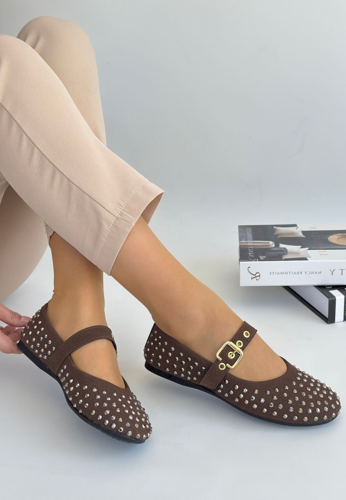 Women's Brown Beaded Ballerina Shoes - STREETMODE ™