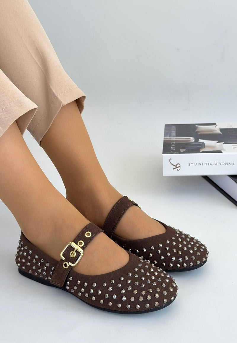 Women's Brown Beaded Ballerina Shoes - STREETMODE ™