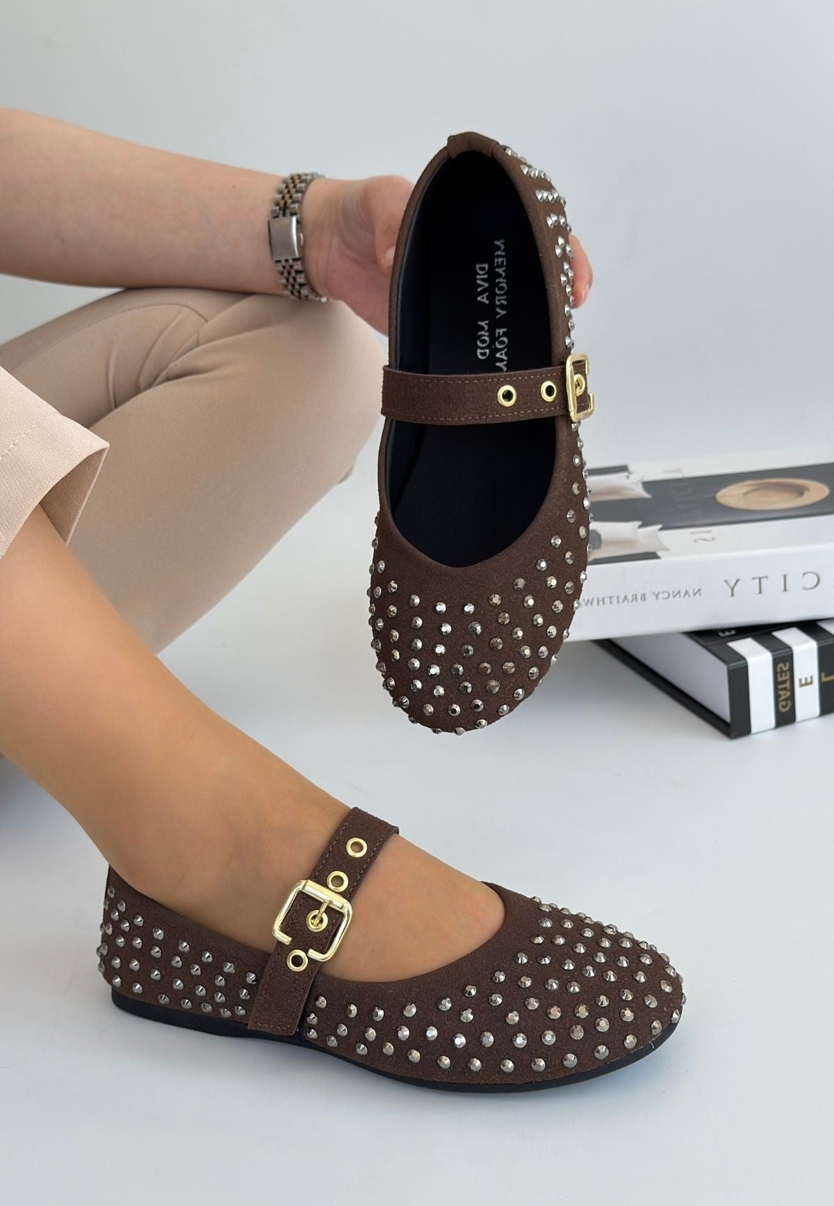 Women's Brown Beaded Ballerina Shoes - STREETMODE ™