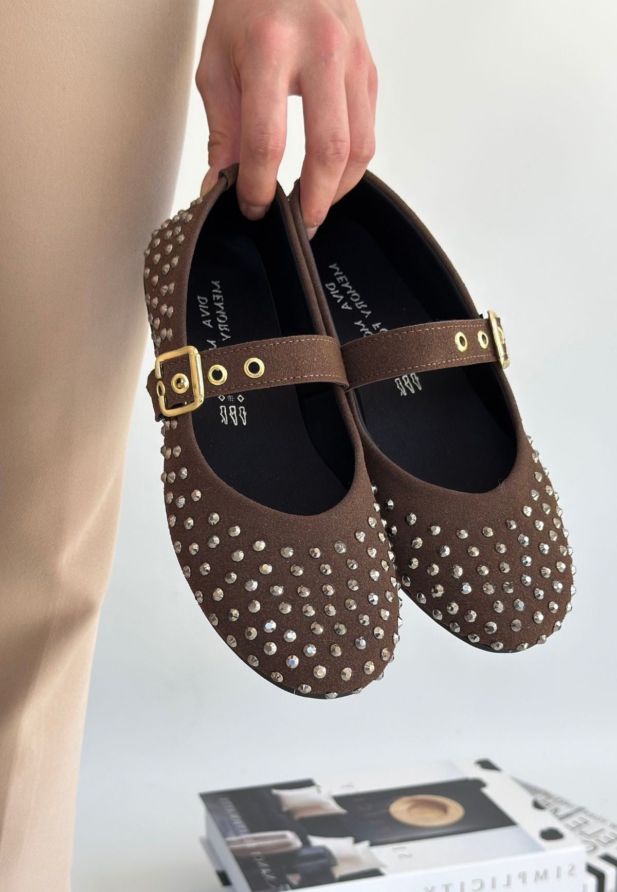 Women's Brown Beaded Ballerina Shoes - STREETMODE ™