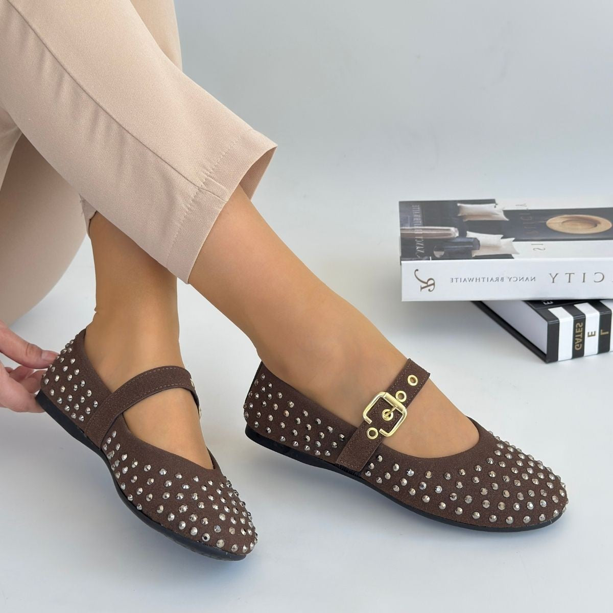 Women's Brown Beaded Ballerina Shoes - STREETMODE ™