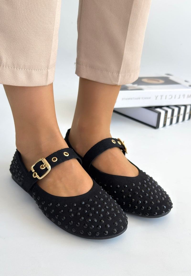 Women's Black Beaded Ballerina Shoes - STREETMODE ™