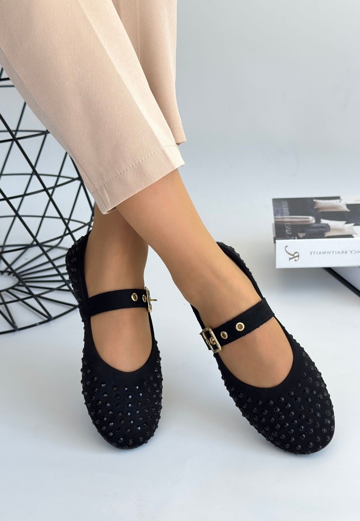 Women's Black Beaded Ballerina Shoes - STREETMODE ™