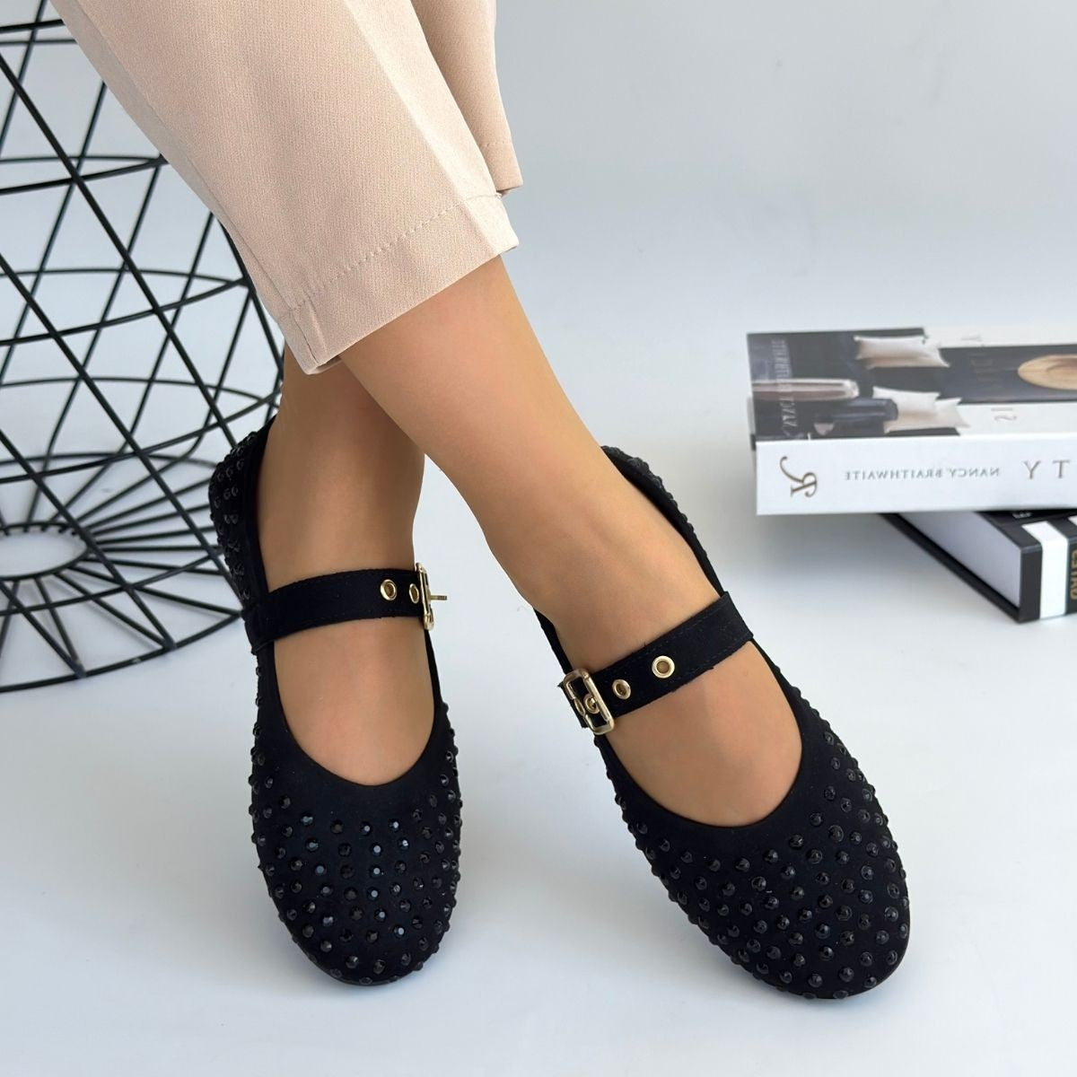 Women's Black Beaded Ballerina Shoes - STREETMODE ™