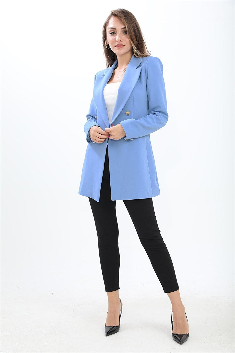 Padded Shoulders with Snap Fasteners on the Front - Women's Blazer Jacket - STREETMODE ™