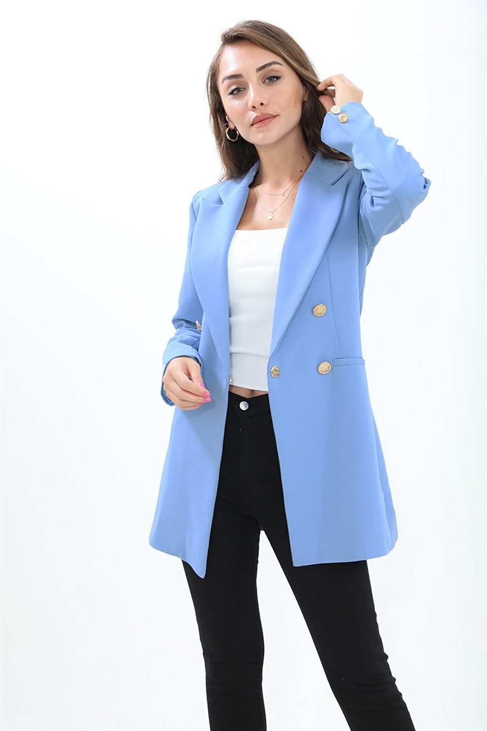 Padded Shoulders with Snap Fasteners on the Front - Women's Blazer Jacket - STREETMODE ™