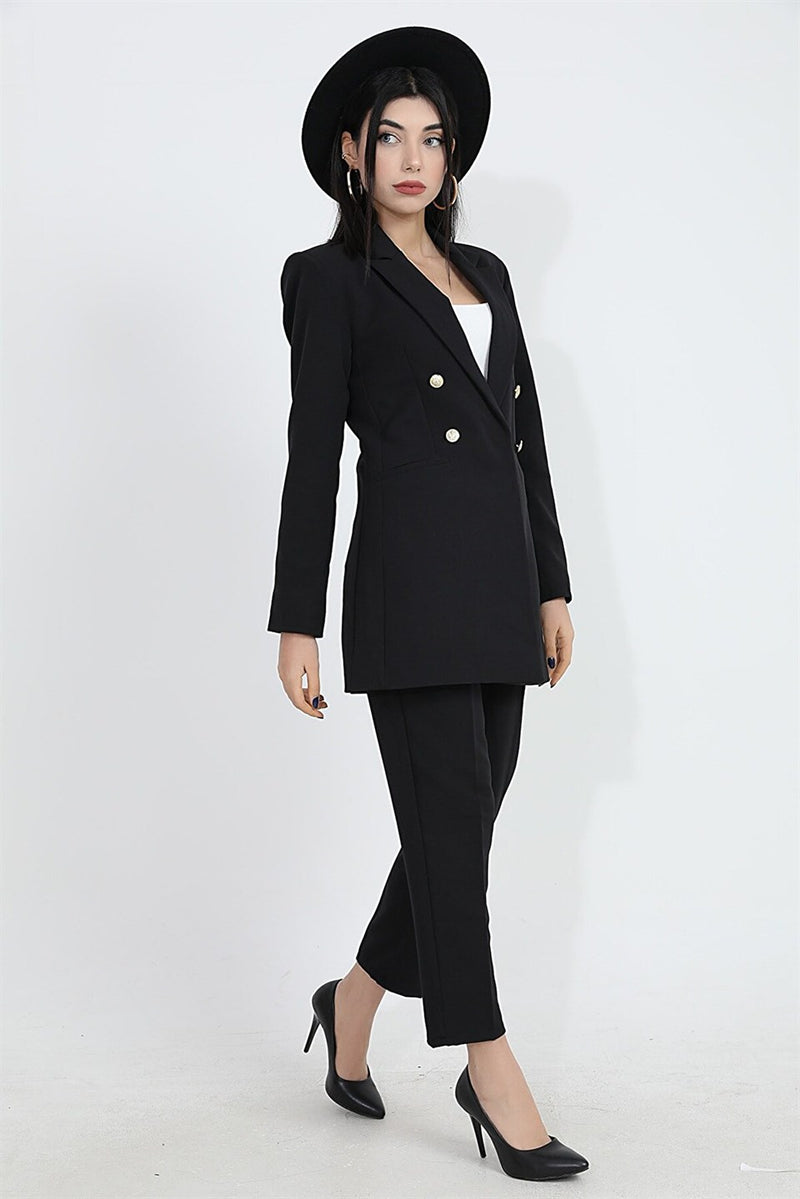 Padded Shoulders with Snap Fasteners on the Front - Women's Blazer Jacket - STREETMODE ™