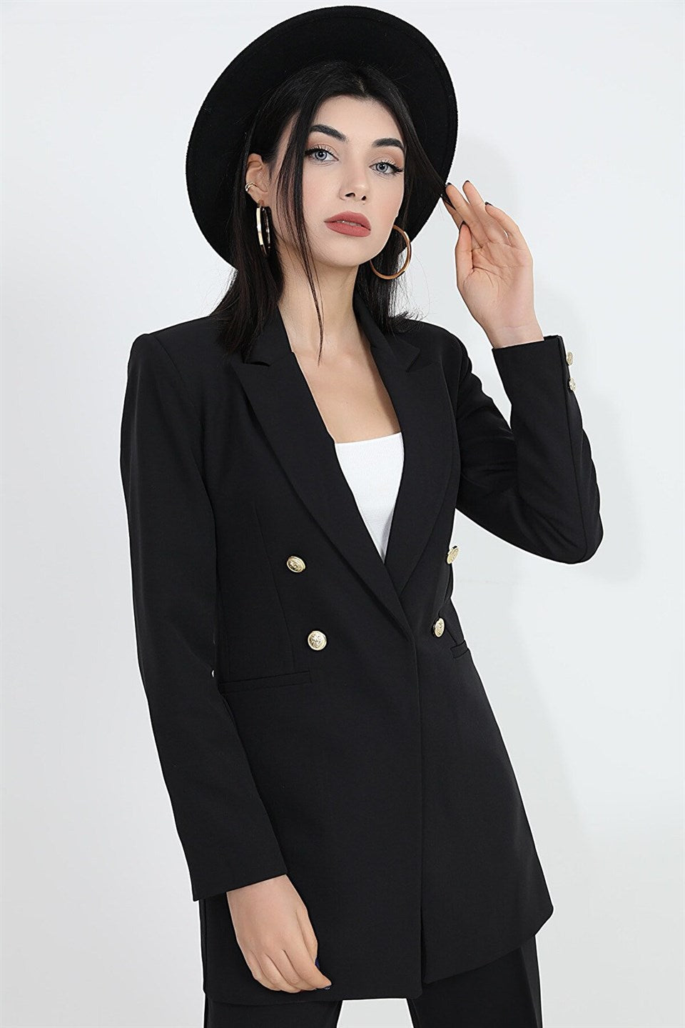 Padded Shoulders with Snap Fasteners on the Front - Women's Blazer Jacket - STREETMODE ™