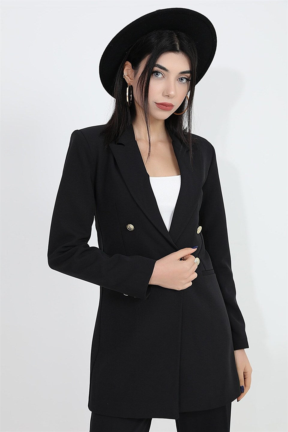 Padded Shoulders with Snap Fasteners on the Front - Women's Blazer Jacket - STREETMODE ™