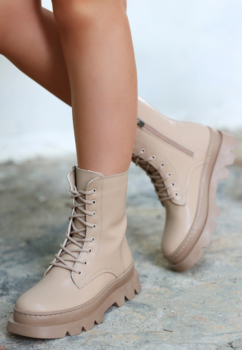 Women's Orge Nude Leather Laced Boots - STREETMODE ™