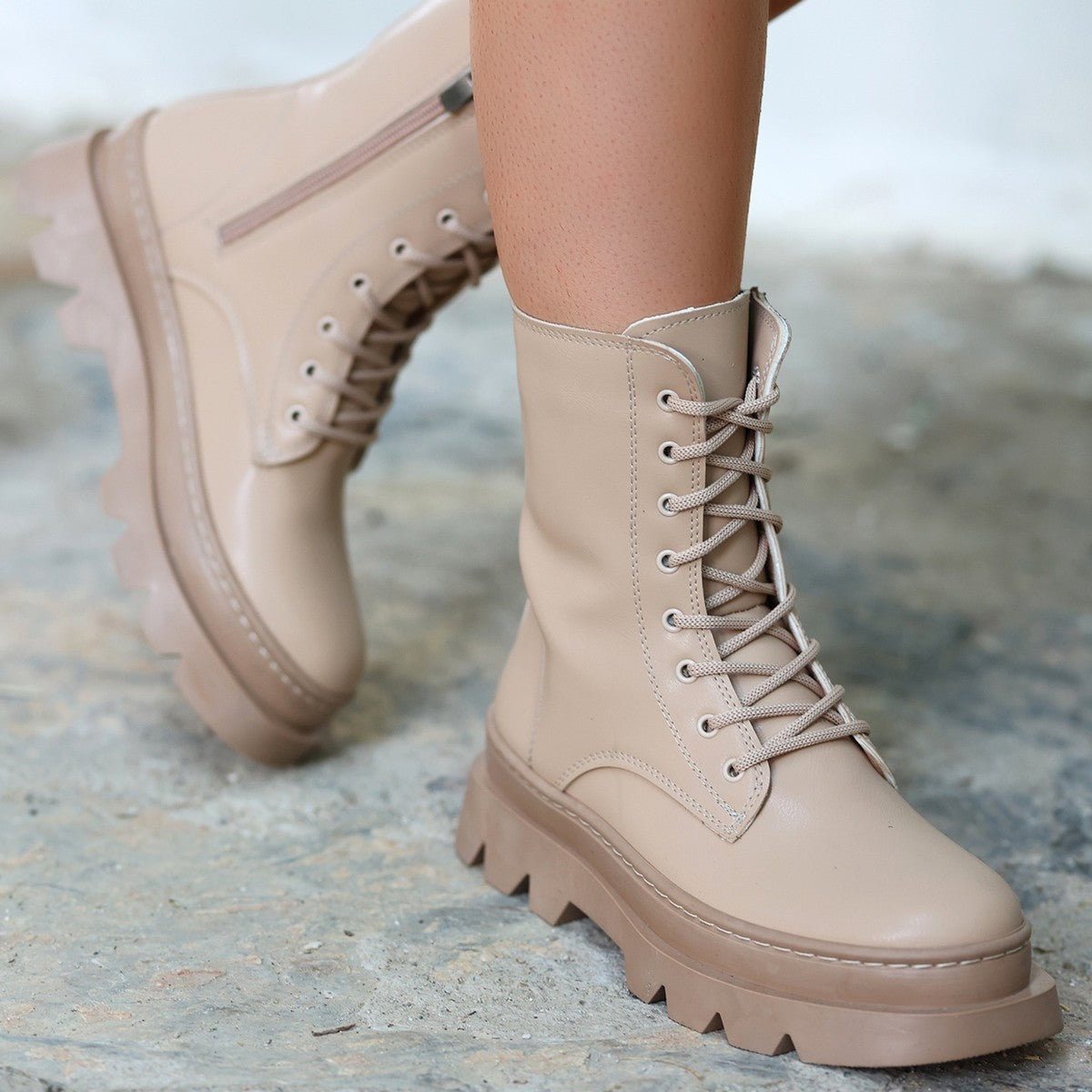 Women's Orge Nude Leather Laced Boots - STREETMODE ™