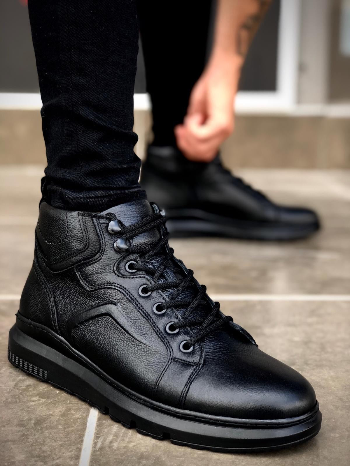 Original Design BA0144 Genuine Leather Zippered Black Men's Sports Half Ankle Boots - STREETMODE ™