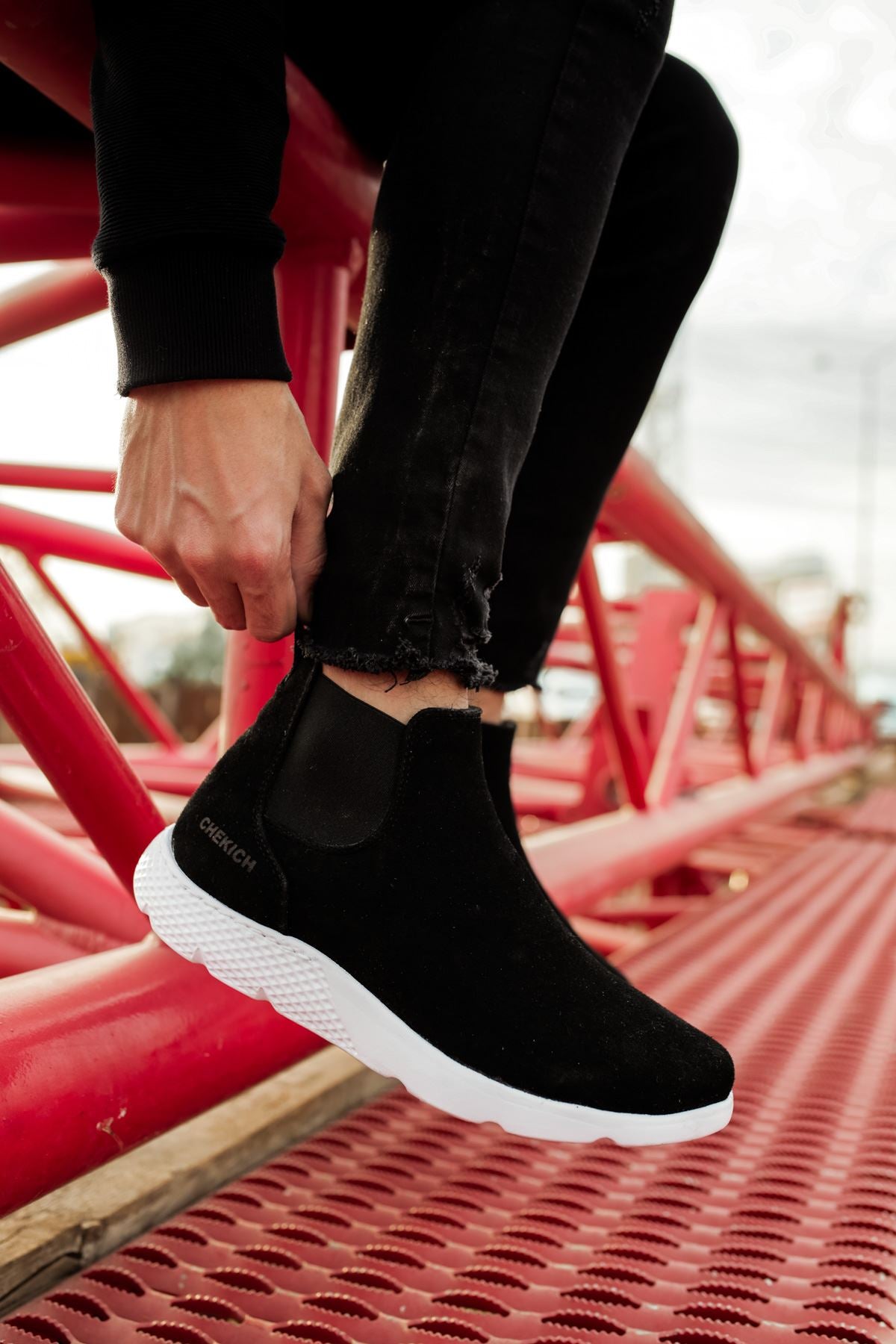 CH049 Men's Suede Black (White Sole) Sports Sneaker Boots - STREETMODE ™