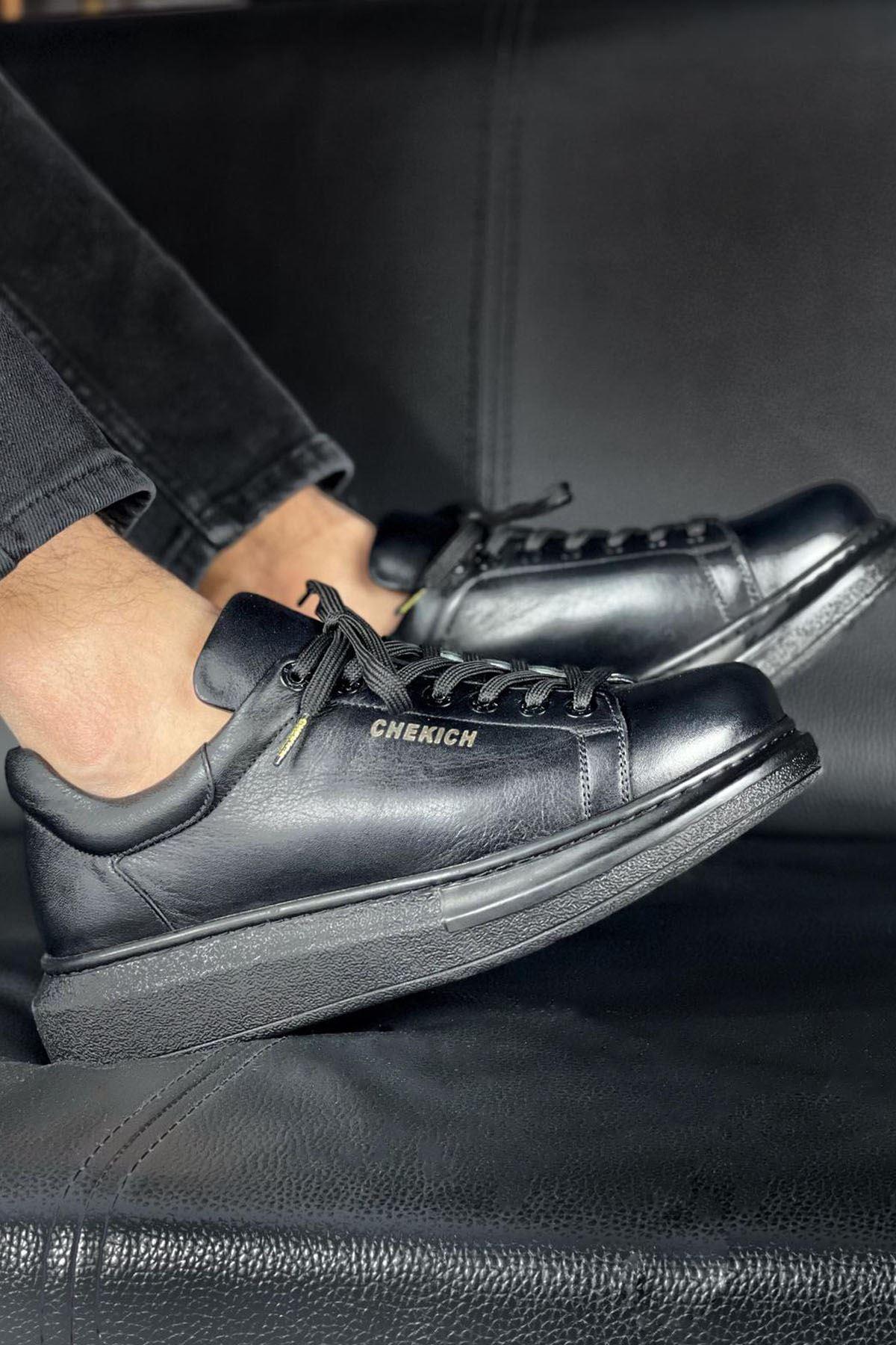 CH257 BS Real Leather Men's Unisex Shoes BLACK - STREETMODE ™