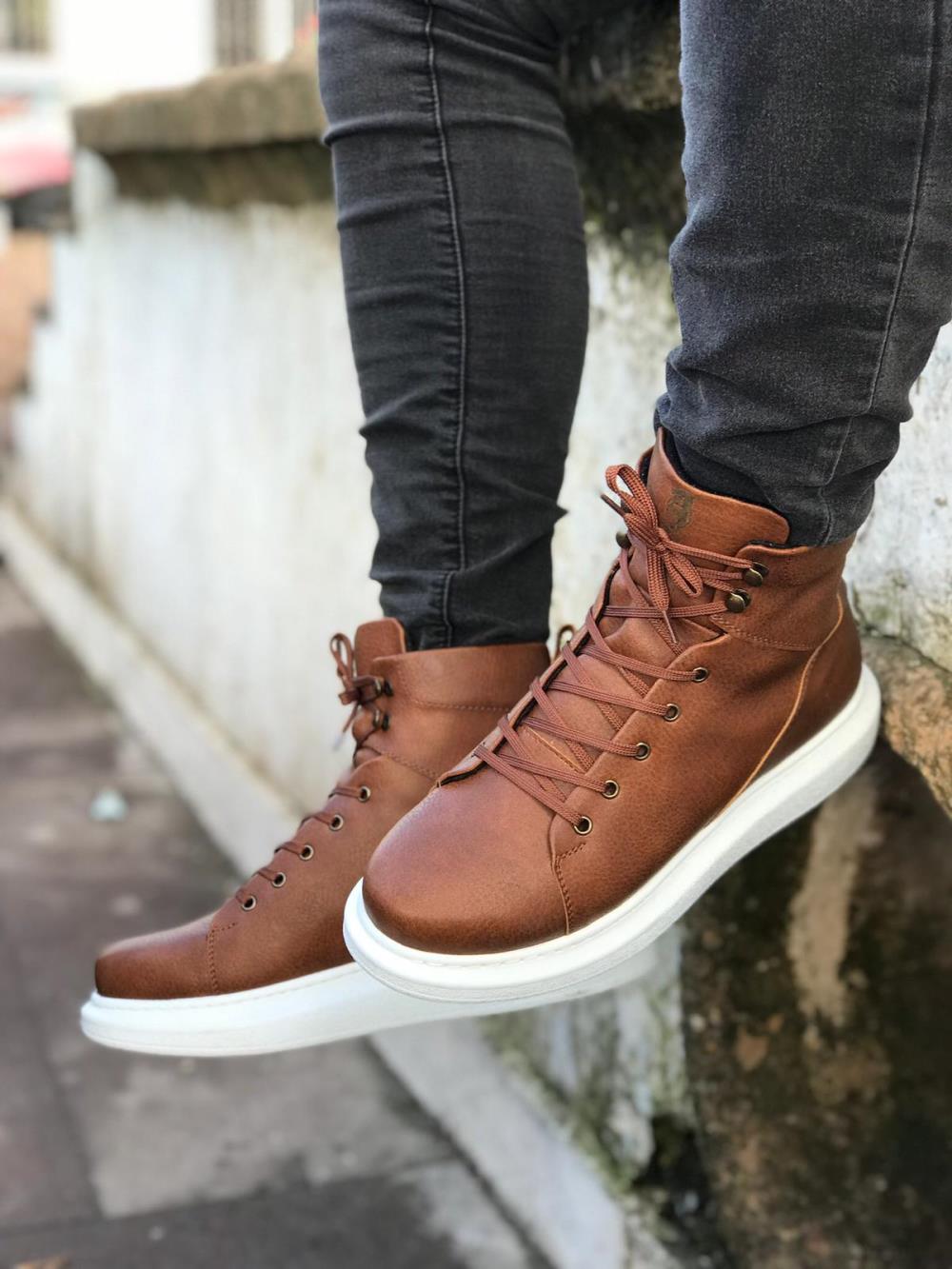 Men's High Sole Shoes B-080 Brown - STREETMODE ™