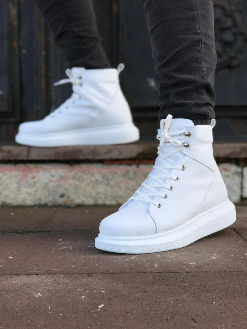 Men's High Sole Shoes B-080 White - STREETMODE ™