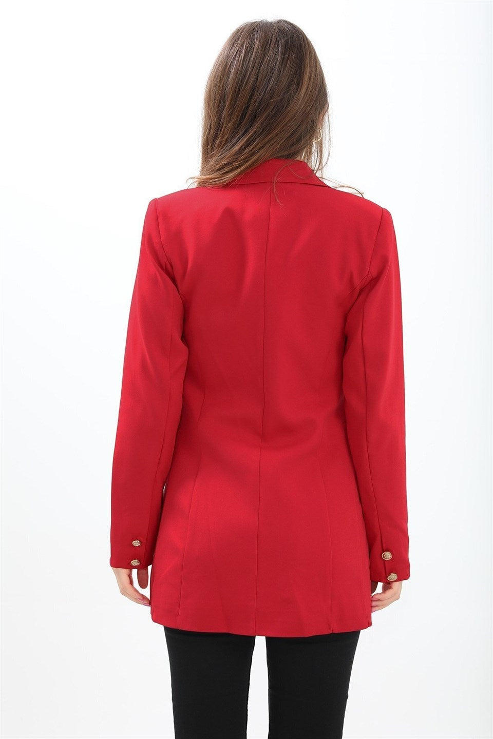 Padded Shoulders with Snap Fasteners on the Front - Women's Blazer Jacket - Red - STREETMODE ™