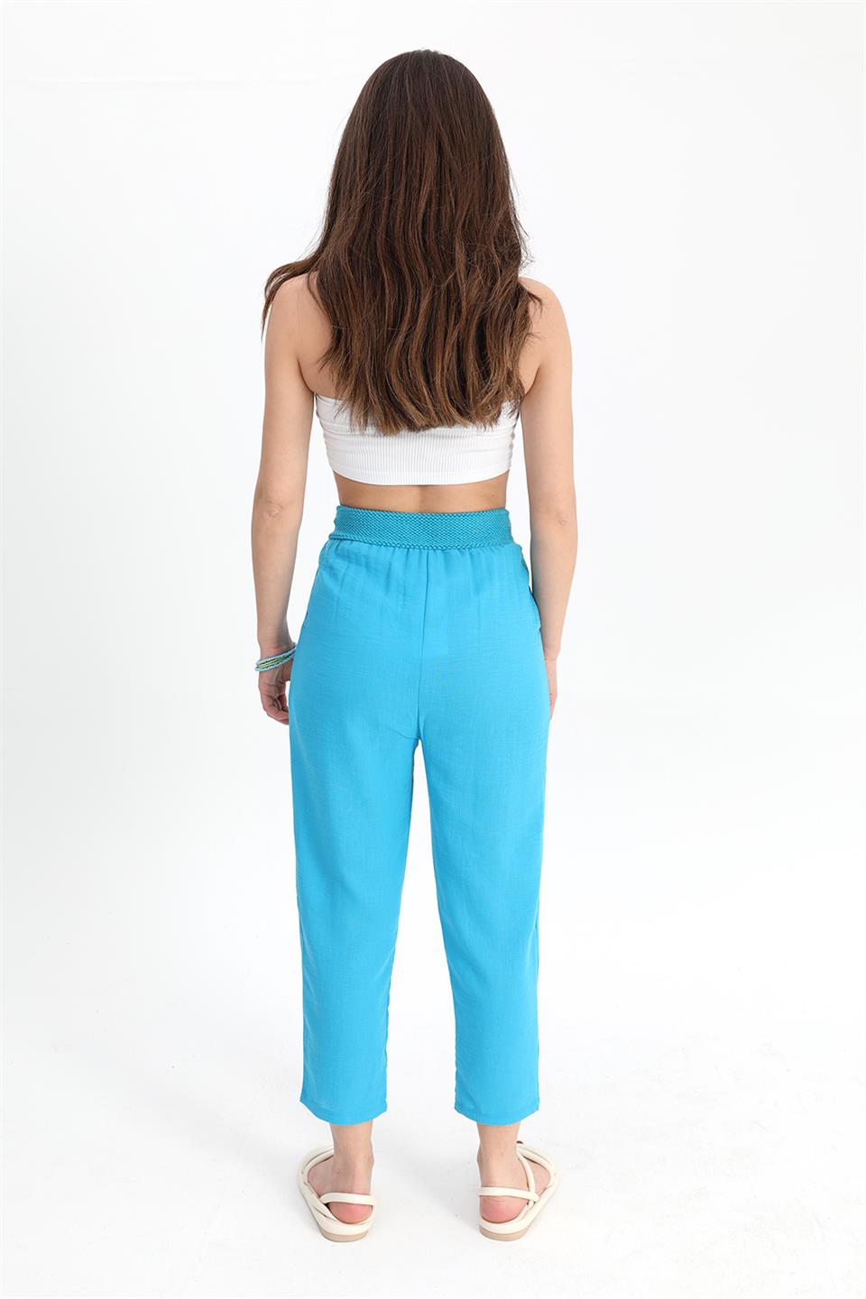 Women's Trousers Waist Elastic Corded Cotton Fabric - Blue - STREETMODE ™