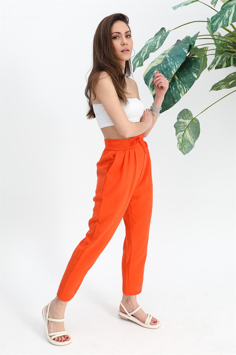 Women's Trousers Waist Elastic Corded Cotton Fabric - Orange - STREETMODE ™