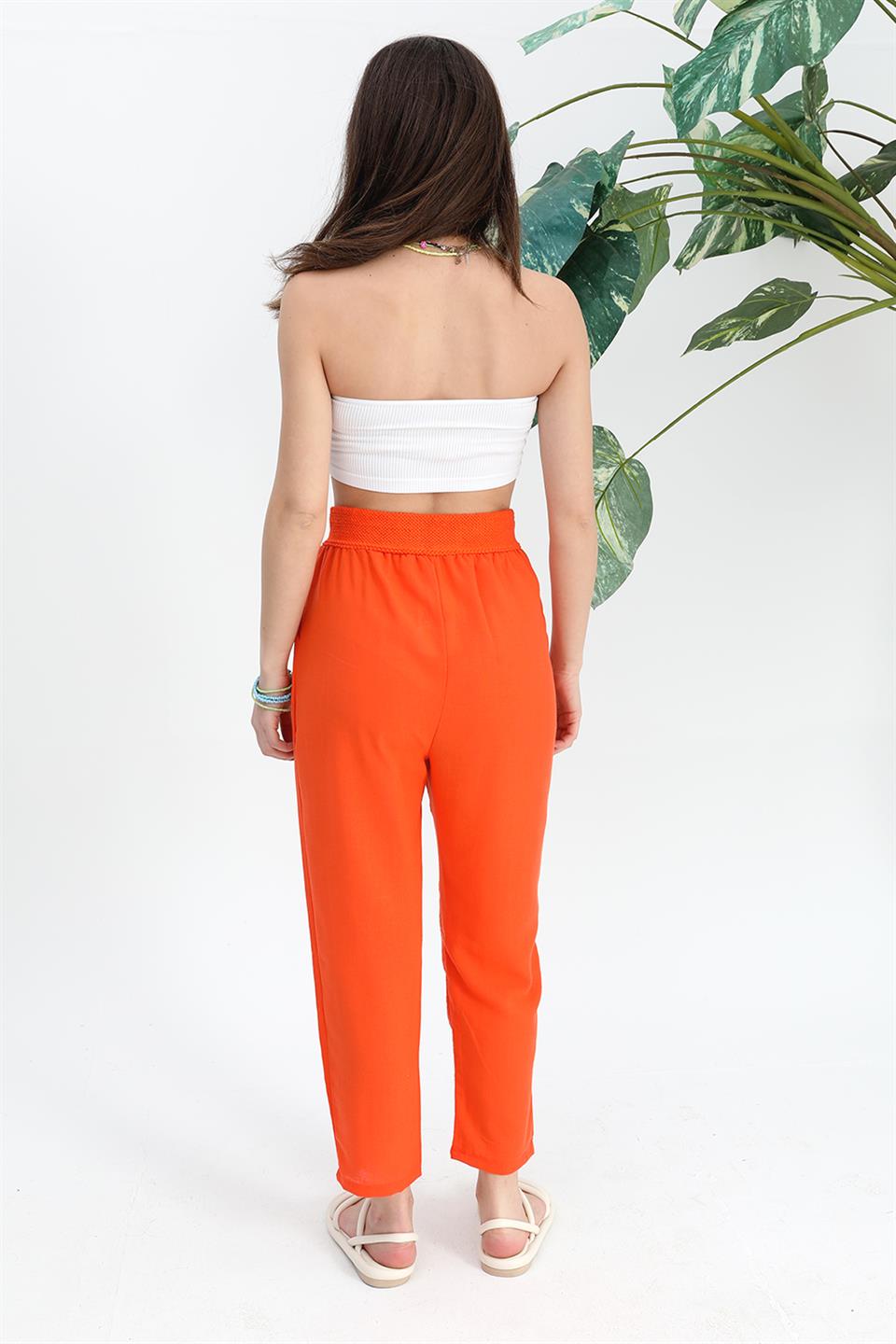 Women's Trousers Waist Elastic Corded Cotton Fabric - Orange - STREETMODE ™