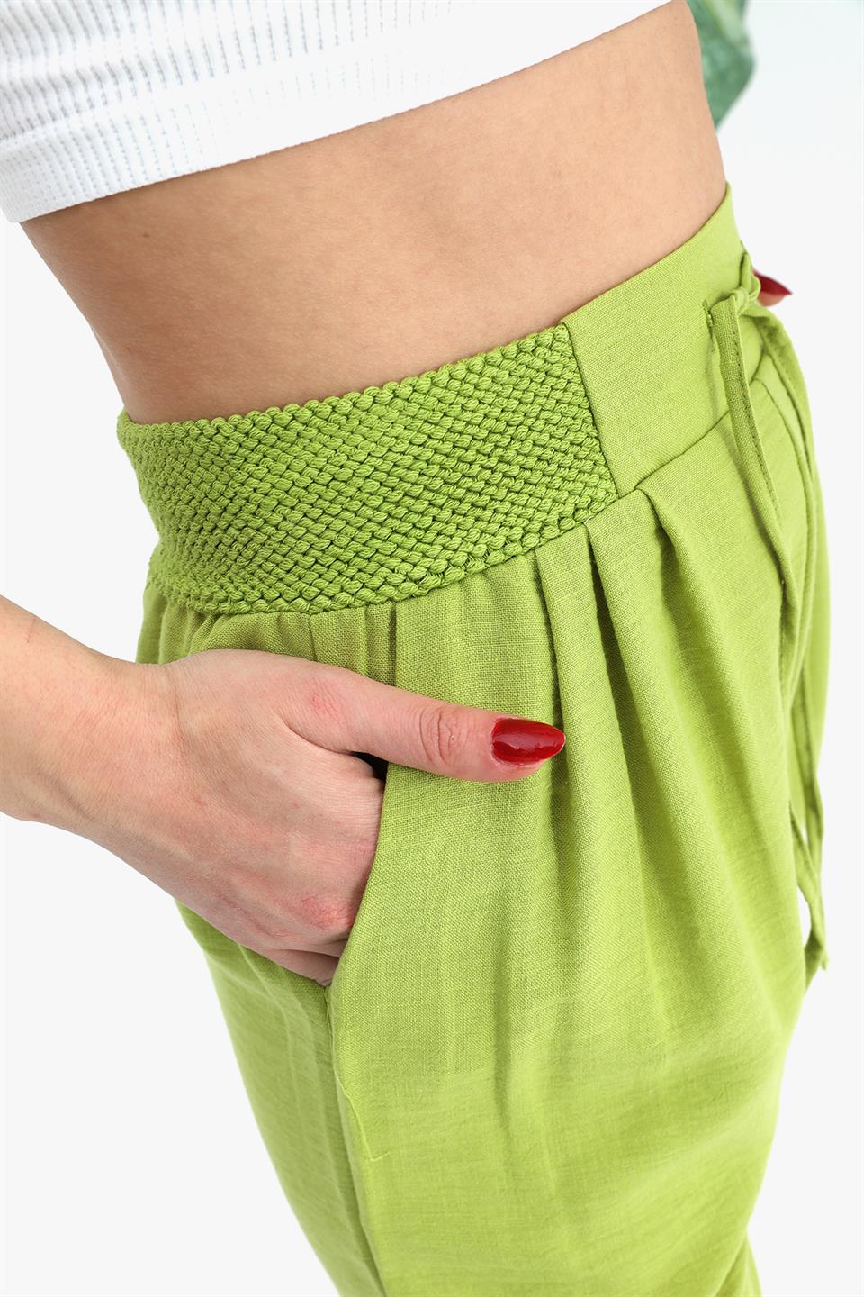 Women's Trouser Waist Elastic Corded Cotton Fabric - Green - STREETMODE ™