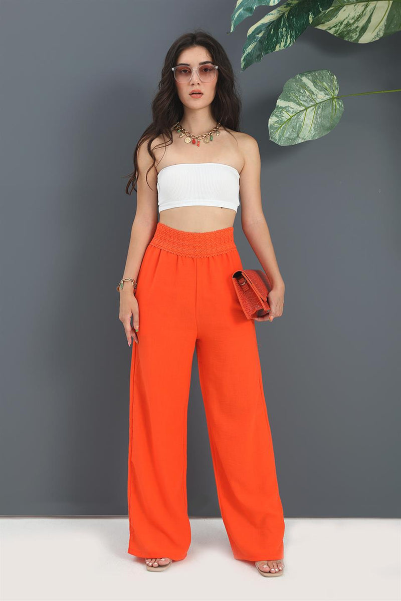Women's Trousers Waist Knitted Wide Leg - Orange - STREET MODE ™