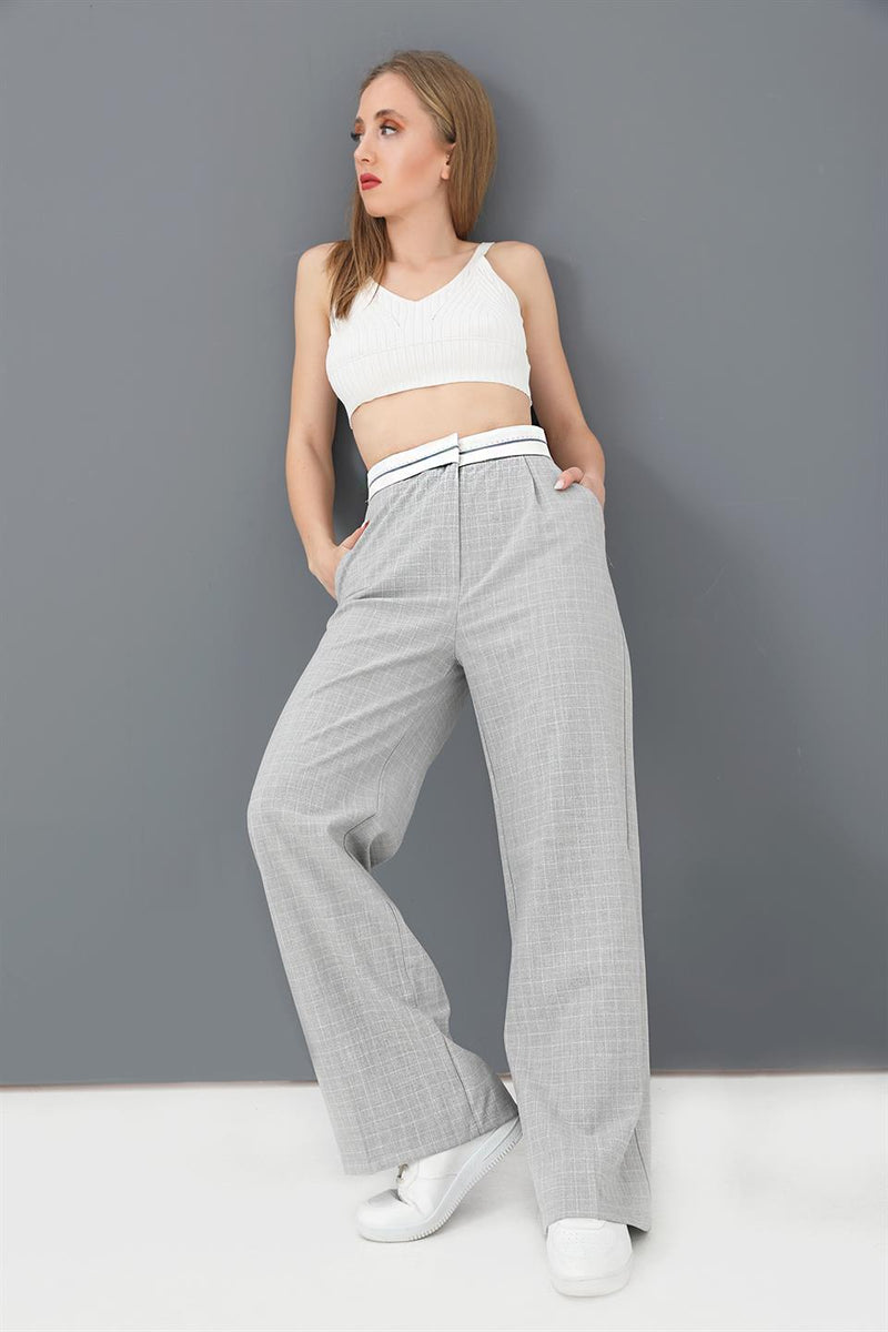 Women's Trousers with Plaid Garni Belt - Gray - STREET MODE ™