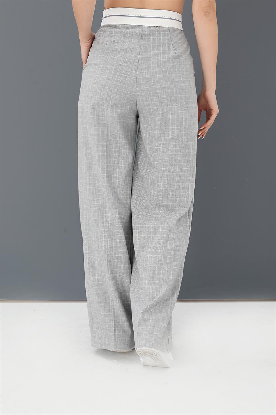 Women's Trousers with Plaid Garni Belt - Gray - STREET MODE ™
