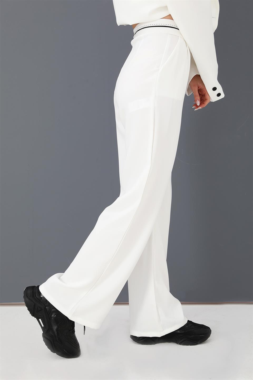 Women's Trousers Garni Belt Atlas Fabric - Ecru - STREET MODE ™