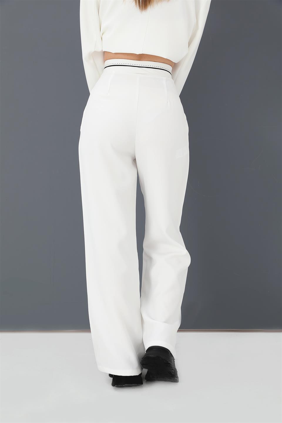 Women's Trousers Garni Belt Atlas Fabric - Ecru - STREET MODE ™