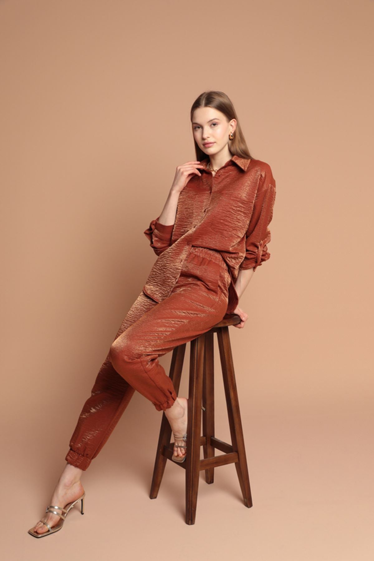 Shiny Fabric Women's Suit-Brown - STREETMODE ™