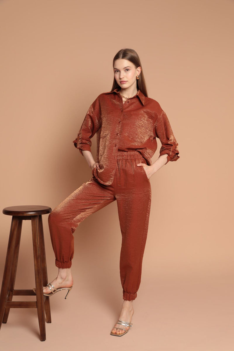 Shiny Fabric Women's Suit-Brown - STREETMODE ™