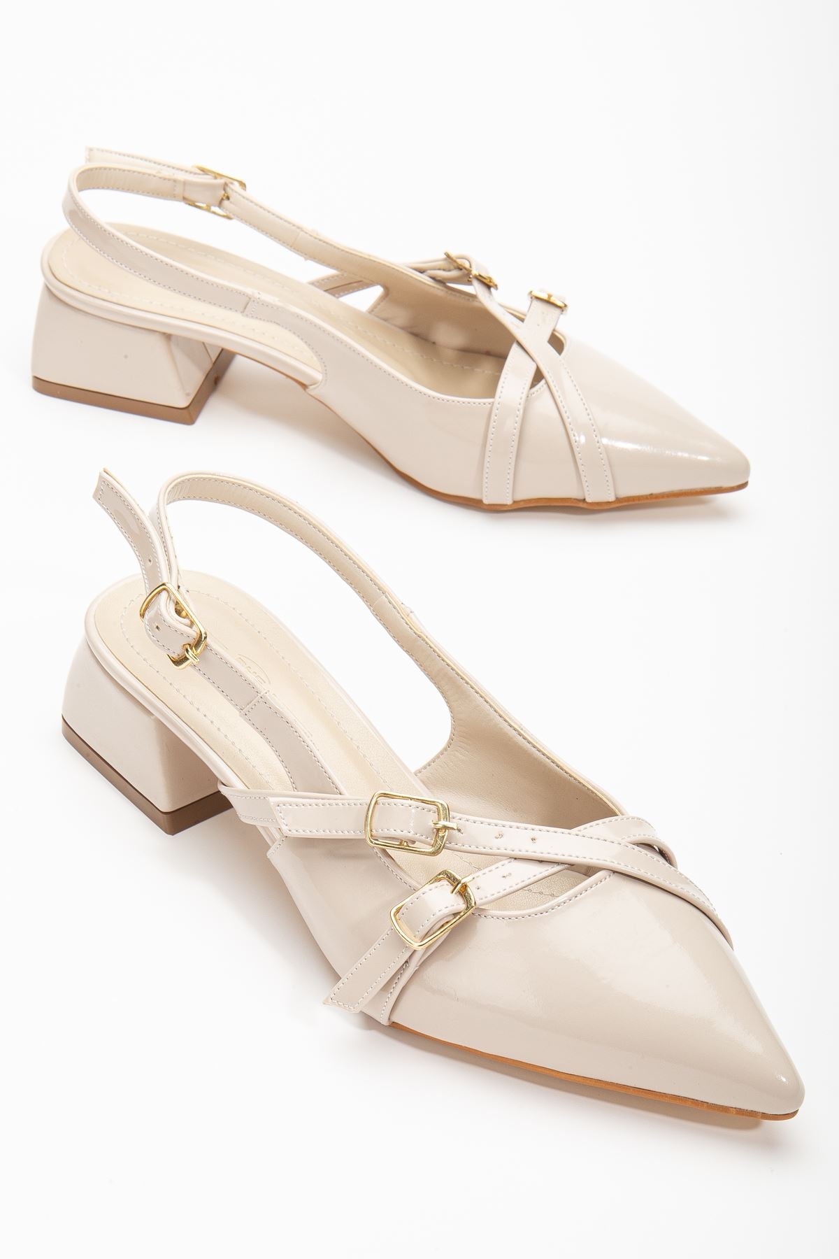 Pary Cream Patent Leather Women's Heeled Shoes - STREETMODE ™