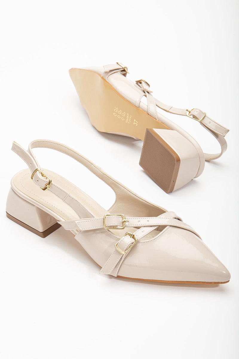 Pary Cream Patent Leather Women's Heeled Shoes - STREETMODE ™