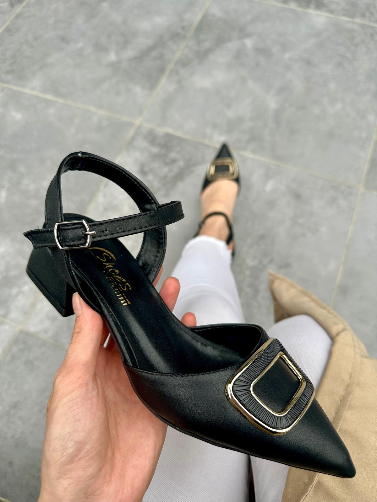 Women's Pawn Black Skin Heeled Shoes - STREETMODE ™