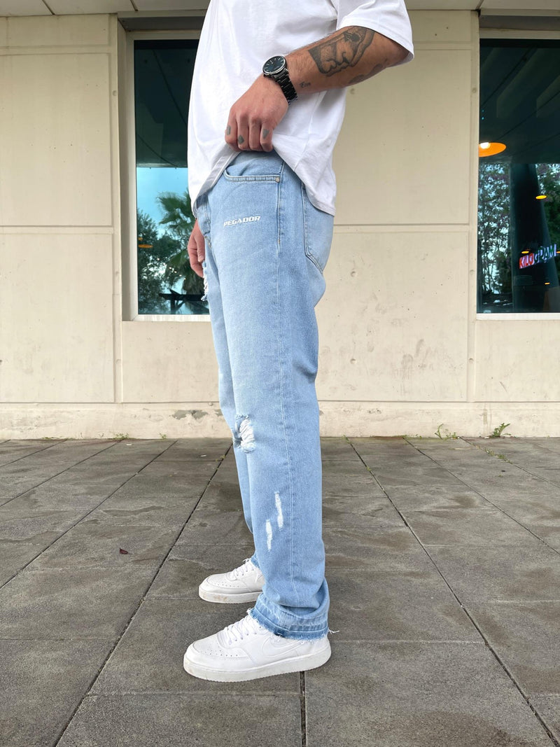 Men's Distressed Baggy Light Blue Jeans - STREETMODE ™