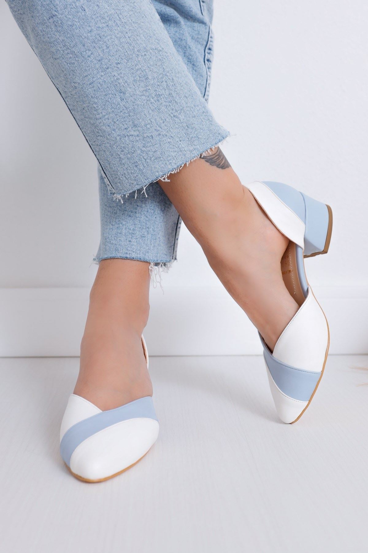 Women's Peggy Heels White-Baby Blue Skin Shoes - STREETMODE ™