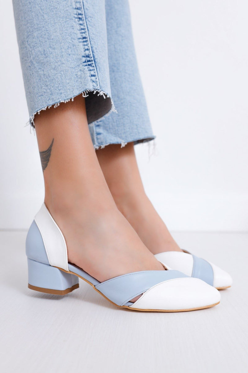 Women's Peggy Heels White-Baby Blue Skin Shoes - STREETMODE ™